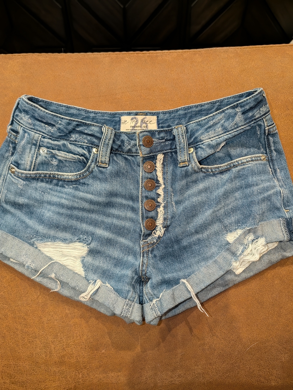 We The Free Distressed Button-Fly Denim Shorts - Medium Blue